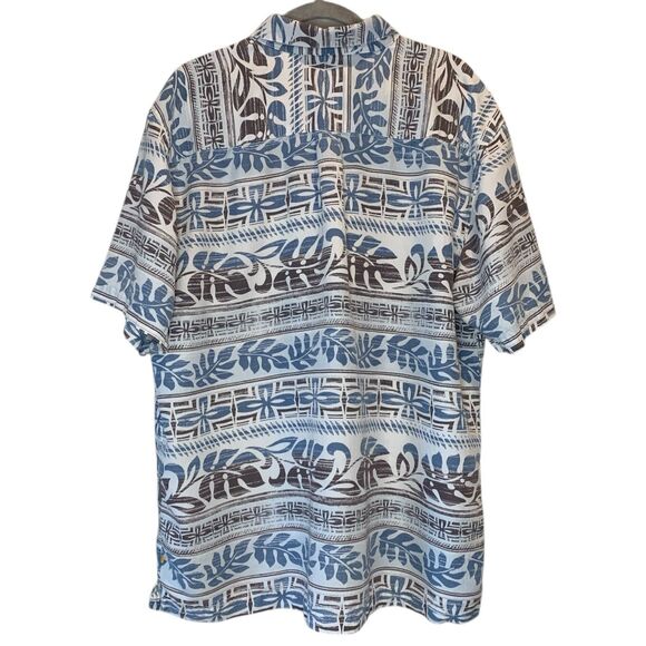 Quiksilver Waterman Men's XXL Comfort Fit Blue Polynesian SS Button up - Picture 2 of 5